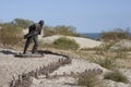 Nida, Lithuania - 11 August 2019: Sculpture of famous French philosopher Jean-Paul Sartre on the Parnidis sand dune