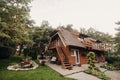 Nida Lithuania Beautiful old Lithuanian traditional wooden house in Nida, Lithuania, Europe Royalty Free Stock Photo