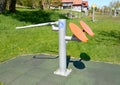 NIDA, LITHUANIA. The street exercise machine `Top draft` for disabled people Royalty Free Stock Photo