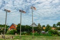 Nida,resort town in Lithuania located on the Curonian Spit. Traditional colorful wooden carved weathercocks typical houses in