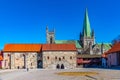 Nidaros cathedral viewed from courtyard of archbishop\'s palace in Trondheim, Norway Royalty Free Stock Photo