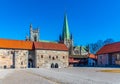 Nidaros cathedral viewed from courtyard of archbishop\'s palace in Trondheim, Norway Royalty Free Stock Photo