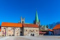 Nidaros cathedral viewed from courtyard of archbishop\'s palace in Trondheim, Norway Royalty Free Stock Photo