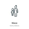 Niece outline vector icon. Thin line black niece icon, flat vector simple element illustration from editable family relations