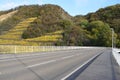 Niederfell, Germany - 10 28 2020: Mosel bridge with yellow vineyards above