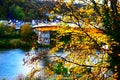 Niederfell, Germany - 10 28 2020: Steep branches at a yellow Mosel bridge