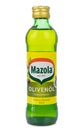 A glass bottle of Mazola cooking olive oil