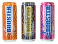 A group of various cans of Booster energy drinks Royalty Free Stock Photo