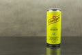 Carbonated soft drink in a lemon flavor - the Schweppes brand. Royalty Free Stock Photo