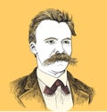 Nietzsche portrait in line art illustration. Editable layers.