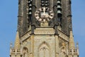 Nieuwe Kerk clock tower: close-up on clock, bells and spires, Delft Royalty Free Stock Photo