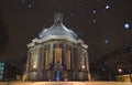 Nieuwe Kerk Den Haag covered in snow at night, while snowing Royalty Free Stock Photo