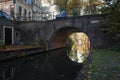 Nieuwegracht with its arched bridges in the old town of Utrecht. Royalty Free Stock Photo