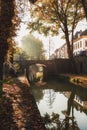 Nieuwegracht with its arched bridges in the old town of Utrecht. Royalty Free Stock Photo