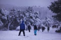 Tormenta Filomena Madrid. Gente divertiendose en la nieve. Snow in Madrid Royalty Free Stock Photo