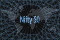 Nifty 50 Global stock market index. With a dark background and a world map. Graphic concept for your design