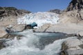 Nigardsbreen glacier and river in the rocky valley Royalty Free Stock Photo