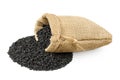 Nigella sativa or Black cumin in a bag isolated on white background Royalty Free Stock Photo