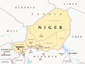 Niger, landlocked country in West Africa, political map