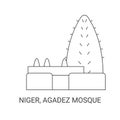 Niger, Agadez Mosque, travel landmark vector illustration