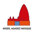 Niger, Agadez Mosque, travel landmark vector illustration