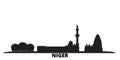 Niger city skyline isolated vector illustration. Niger travel black cityscape