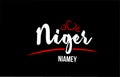 Niger country on black background with red love heart and its capital Niamey