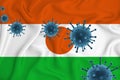 Niger flag. Blue viral cells, pandemic influenza virus epidemic infection, coronavirus, infection concept. 3d-rendering
