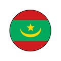 Mauritania circle vector flag with green and red stripes with crescent moon and star for African push button concepts. Royalty Free Stock Photo