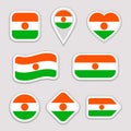 Niger flag vector set. Nigerian national flags stickers collection. Vector isolated geometric icons. Web, sports pages, patriotic,