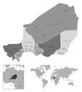 Niger - highly detailed black and white map.
