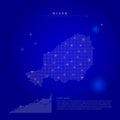 Niger illuminated map with glowing dots. Dark blue space background. Vector illustration
