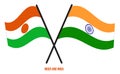 Niger and India Flags Crossed And Waving Flat Style. Official Proportion. Correct Colors