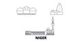 Niger line travel skyline set. Niger outline city vector illustration, symbol, travel sights, landmarks.