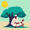 Niger man reading book with child under a Gao Tree illustration