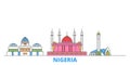 Nigeria line cityscape, flat vector. Travel city landmark, oultine illustration, line world icons Royalty Free Stock Photo