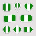 Nigeria flag vector set. Nigerian flags stickers collection. Isolated geometric icons. National symbols badges. Web, sport page, p