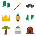 Nigeria icons set flat vector isolated Royalty Free Stock Photo