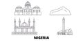 Nigeria line travel skyline set. Nigeria outline city vector illustration, symbol, travel sights, landmarks.