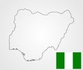 Nigeria map silhouette contour and flag. Royalty Free Stock Photo