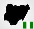 Nigeria map silhouette and flag. Royalty Free Stock Photo