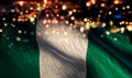 Nigeria National Flag Light Night Bokeh Abstract Background Royalty Free Stock Photo