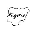 Nigeria outline map with the handwritten country name. Continuous line drawing of patriotic home sign