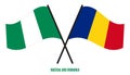 Nigeria and Romania Flags Crossed And Waving Flat Style. Official Proportion. Correct Colors