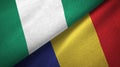 Nigeria and Romania two flags textile cloth, fabric texture