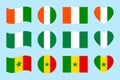 Nigeria, Senegal, Cote dIvoire flags vector illustration. Senegalese, Nigerian, Ivorian official symbols. Isolated