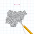 Nigeria sketch scribble vector map drawn on checkered school notebook paper background