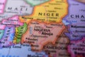 Nigeria Travel Concept Country Name On The Political World Map Very Macro Close-Up View
