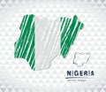 Nigeria vector map with flag inside isolated on a white background. Sketch chalk hand drawn illustration Royalty Free Stock Photo