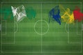 Nigeria vs Romania Soccer Match, national colors, national flags, soccer field, football game, Copy space